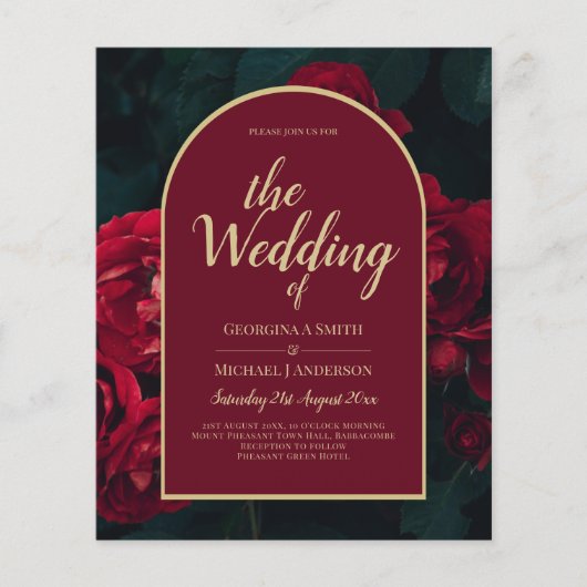 BUDGET Red Roses ForestGreen Winter Wedding INVITE (Voorkant)
