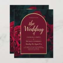 BUDGET Red Roses ForestGreen Winter Wedding INVITE
