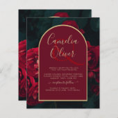 BUDGET Red Roses ForestGreen Winter Wedding INVITE (Voorkant / Achterkant)