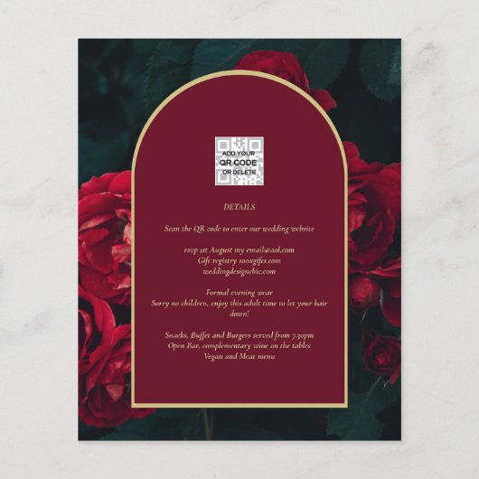 BUDGET Red Roses ForestGreen Winter Wedding INVITE (Achterkant)