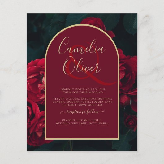 BUDGET Red Roses ForestGreen Winter Wedding INVITE (Voorkant)