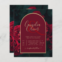 BUDGET Red Roses ForestGreen Winter Wedding INVITE