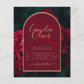BUDGET Red Roses ForestGreen Winter Wedding INVITE (Voorkant)