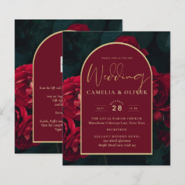 BUDGET Red Roses ForestGreen Winter Wedding INVITE