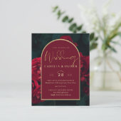 BUDGET Red Roses ForestGreen Winter Wedding INVITE (Staand voorkant)