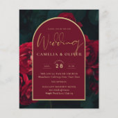 BUDGET Red Roses ForestGreen Winter Wedding INVITE (Voorkant)