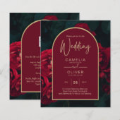 BUDGET Red Roses ForestGreen Winter Wedding INVITE (Voorkant / Achterkant)