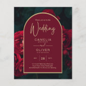 BUDGET Red Roses ForestGreen Winter Wedding INVITE (Voorkant)