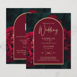 BUDGET Red Roses ForestGreen Winter Wedding INVITE