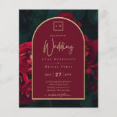 BUDGET Red Roses ForestGreen Winter Wedding INVITE Flyer (Voorkant)