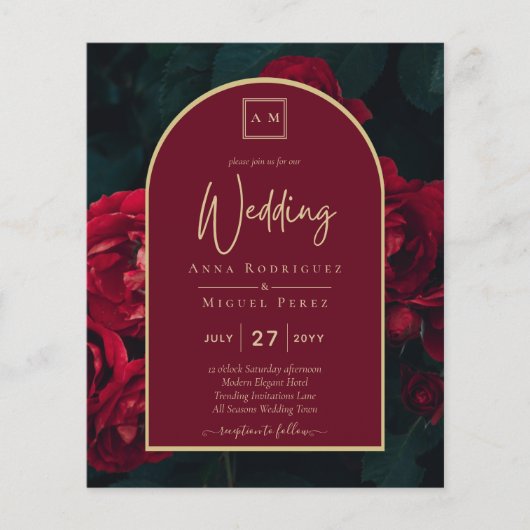 BUDGET Red Roses ForestGreen Winter Wedding INVITE Flyer (Voorkant)