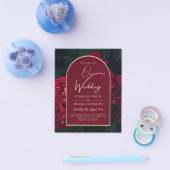 BUDGET Red Roses ForestGreen Winter Wedding INVITE Flyer (Enkel)