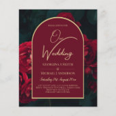 BUDGET Red Roses ForestGreen Winter Wedding INVITE Flyer (Voorkant)
