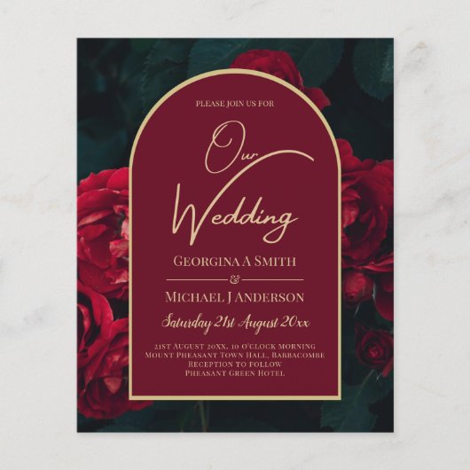 BUDGET Red Roses ForestGreen Winter Wedding INVITE Flyer (Voorkant)