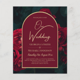 BUDGET Red Roses ForestGreen Winter Wedding INVITE Flyer