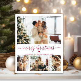 Budget Red Script 4 Photo Collage Christmas Kaart