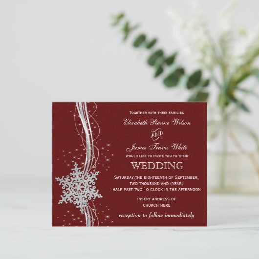 Budget Red Silver Snowflake Weddenschap (Staand voorkant)