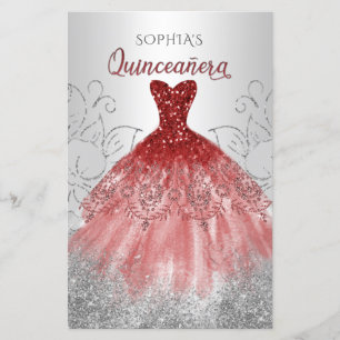 Budget Red Sparkle Dress Quinceañera