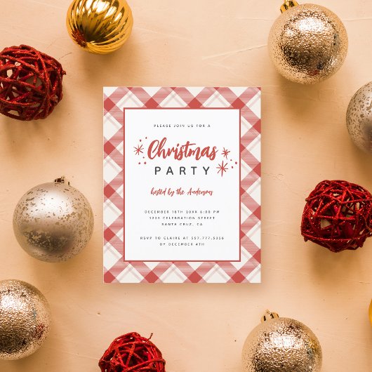 Budget Red Tartan Plaid Script Kerstfeest
