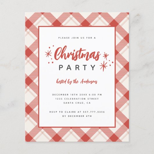 Budget Red Tartan Plaid Script Kerstfeest (Voorkant)