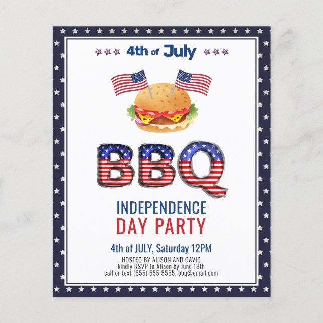 BUDGET Red White Blue 4th of JULY BBQ Uitnodiging (Voorkant)