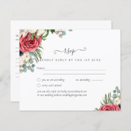Budget Red White Blue Floral Wedding RSVP