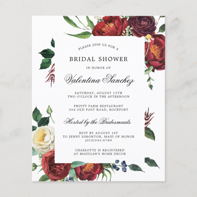 Budget Red White Floral Bridal Shower (Voorkant)