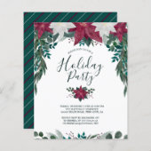 Budget Red White Poinsettias Holiday Party nodigt  (Voorkant / Achterkant)