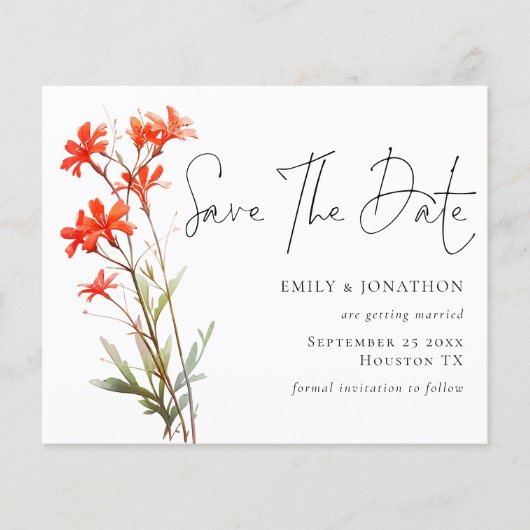 Budget Red Wildflowers QR Script Save the Date (Voorkant)