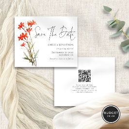 Budget Red Wildflowers QR Script Save the Date