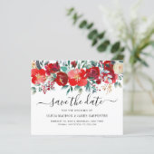 Budget Red Winter Botanical Floral Save the Date (Staand voorkant)