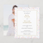 Budget Regenboog Confetti Foto Trouw Uitnodiging (Voorkant / Achterkant)