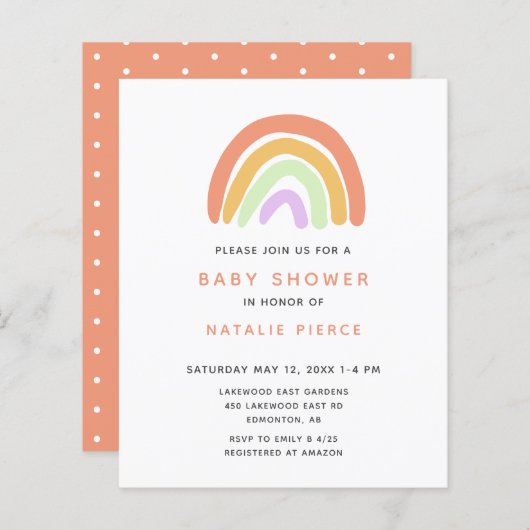 Budget regenboogBaby shower - Eenvoudig peach (Voorkant / Achterkant)