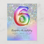 Budget regenbooglitter Folie ballon 6e verjaardag (Voorkant)