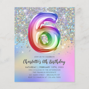 Budget regenbooglitter Folie ballon 6e verjaardag