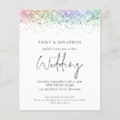 Budget regenbooglitter QR Code Weddenschap Uitnodi (Voorkant)