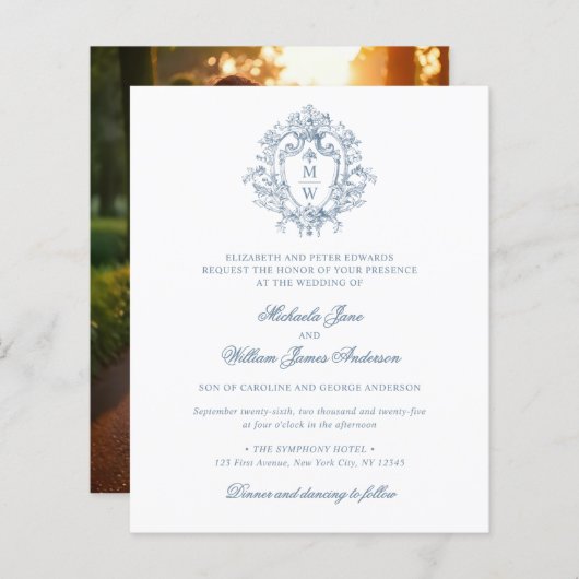 Budget  Regency Crest bruiloft uitnodiging (Voorkant / Achterkant)