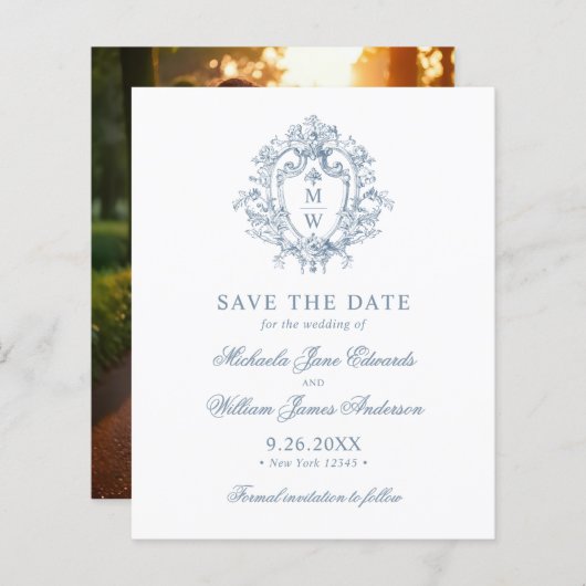 Budget  Regency Crest Wedding Save the Date (Voorkant / Achterkant)
