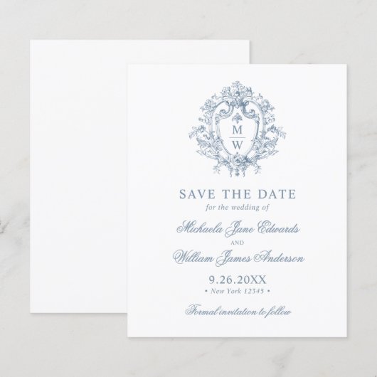 Budget  Regency Crest Wedding Save the Date (Voorkant / Achterkant)