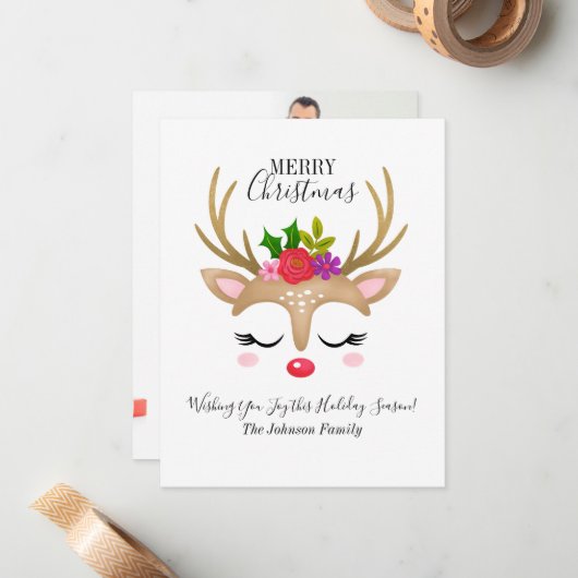 Budget Reindedagen Holiday Fotokerstkaart Notitiekaartje (Voorkant / Achterkant in situ)