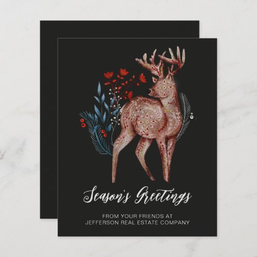Budget Reindeer Nordic Folk Business Holiday Card (Voorkant / Achterkant)