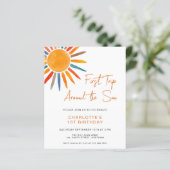 Budget reis rond de zon 1e verjaardag uitnodiging (Staand voorkant)
