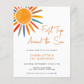 Budget reis rond de zon 1e verjaardag uitnodiging (Voorkant)