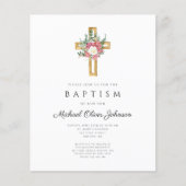 Budget Religieus Kruis Roze Bloemend Baptism (Voorkant)