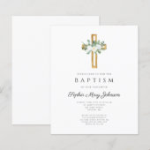 Budget Religieuze Kruis Witte Floral Baptism Invit (Voorkant / Achterkant)