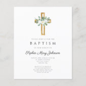 Budget Religieuze Kruis Witte Floral Baptism Invit (Voorkant)