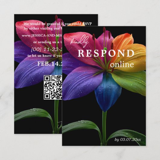 🌈 Budget Respond online RSVP Kaartje (Voorkant / Achterkant)