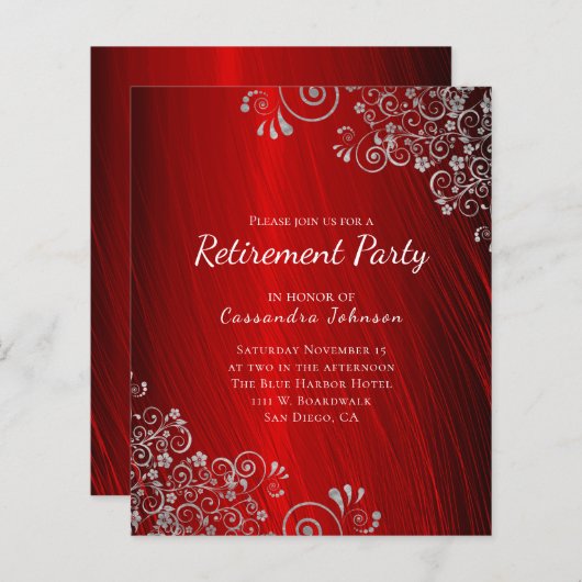 Budget Retirement Party Ruby Red Invitation (Voorkant / Achterkant)