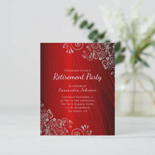 Budget Retirement Party Ruby Red Invitation (Staand voorkant)