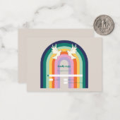 Budget Retro 70s Arch Rainbow RSVP-kaart Notitiekaartje (Voorkant / Achterkant in situ)